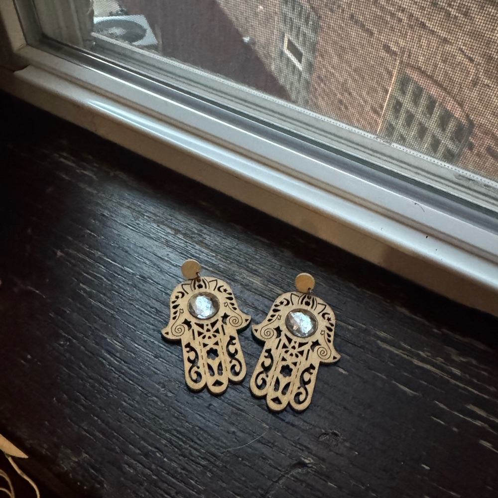 Hamsa Hand Earrings with Intricate Design - Picture 3 of 5